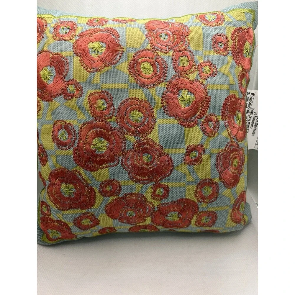 Victoria Hagan Accents Decorative Poppyfield Square Blue Floral Pillow linen